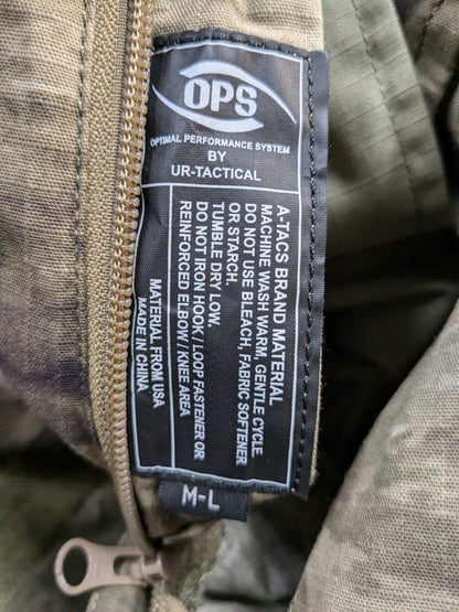 O.P.S. A-TACS Camo Combat Pants w/ Knee Pads Medium Long Excellent Condition ATACS (fc06-GUA101)