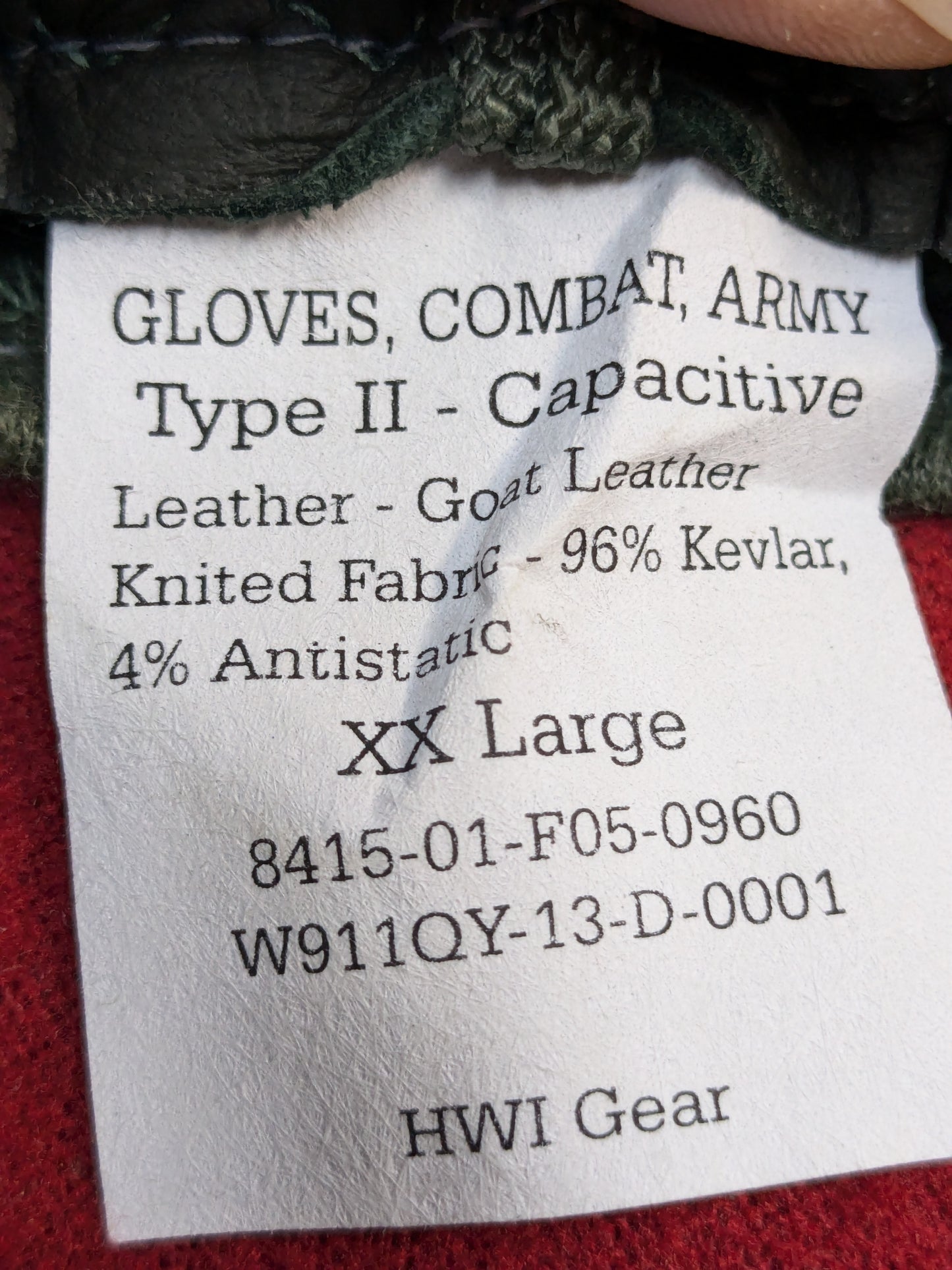 NOS Set of US Army XX-Large HWI Goatskin Kevlar Hot Weather Combat Gloves (40cr- cb2-PET95)