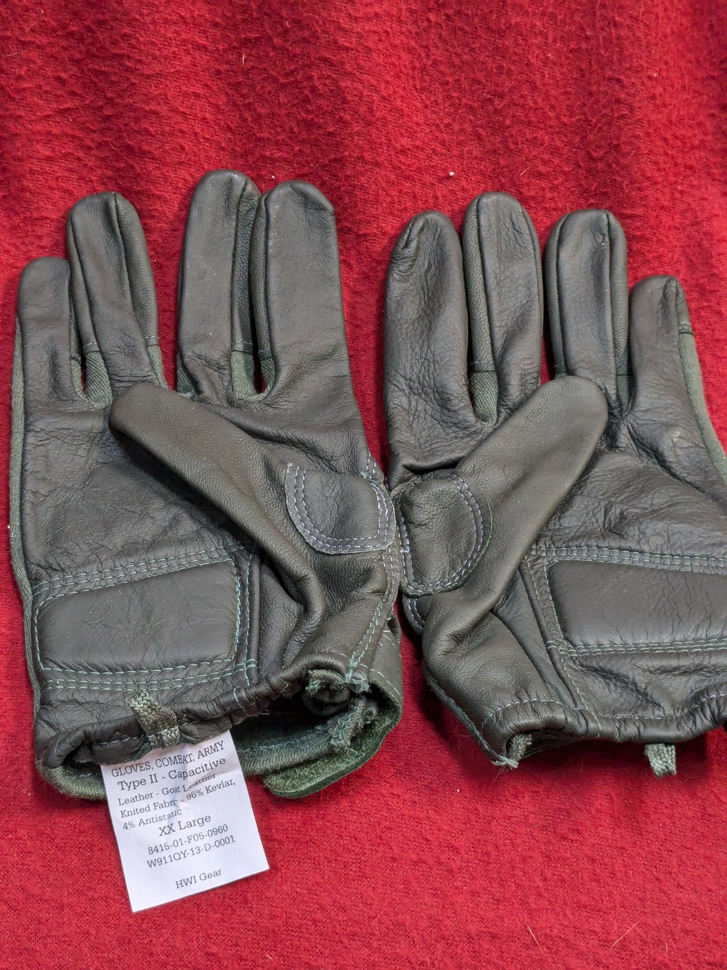 NOS Set of US Army XX-Large HWI Goatskin Kevlar Hot Weather Combat Gloves (40cr- cb2-PET95)