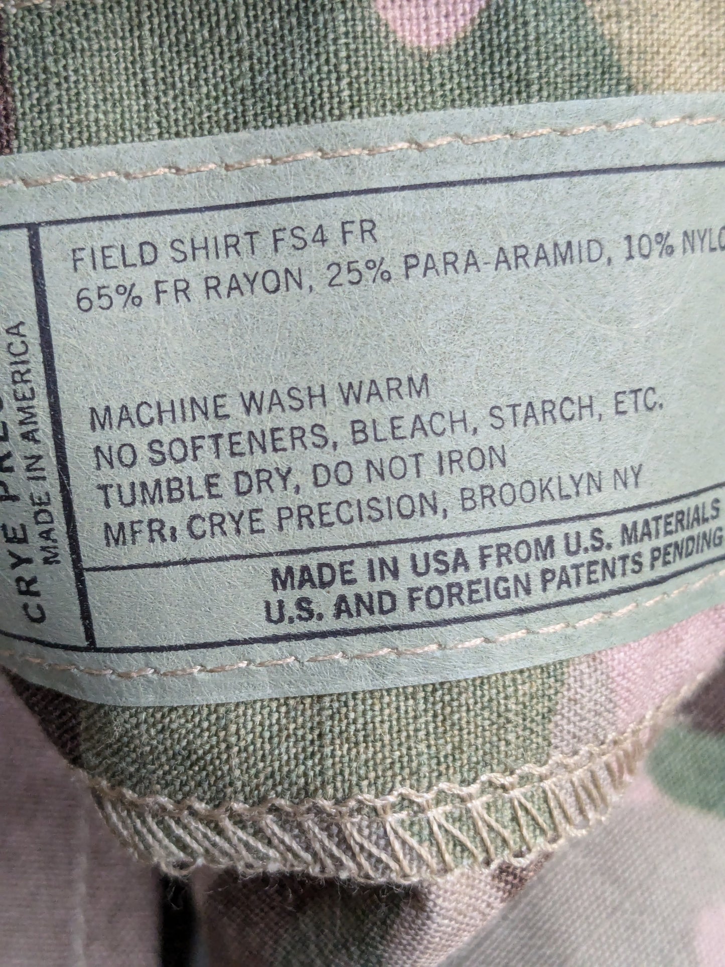 CRYE PRECISION MULTICAM FS4 FR ARMY FIELD SHIRT Medium Regular Used (ec13-PET134)