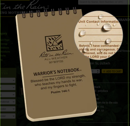 3x5 Warrior's Devotional Biblical Verses Top Spiral Pocket Rite in the Rain Notebook 3" x 5" (WP735)