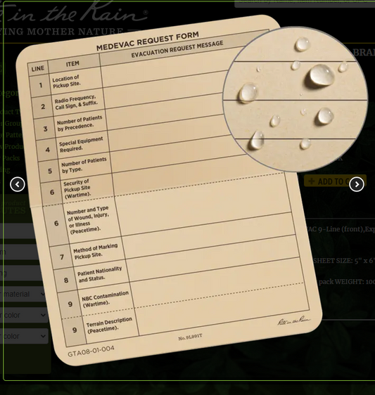 9-Line Medevac Card 50 per pack Rite in the Rain (9L991T)