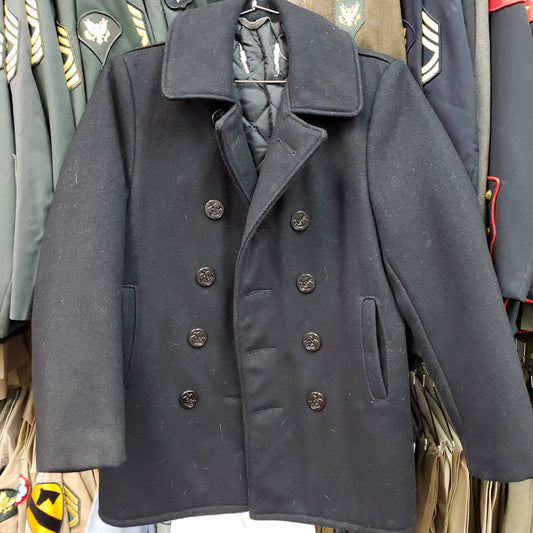 36 Black Navy Peacoat (j08p)