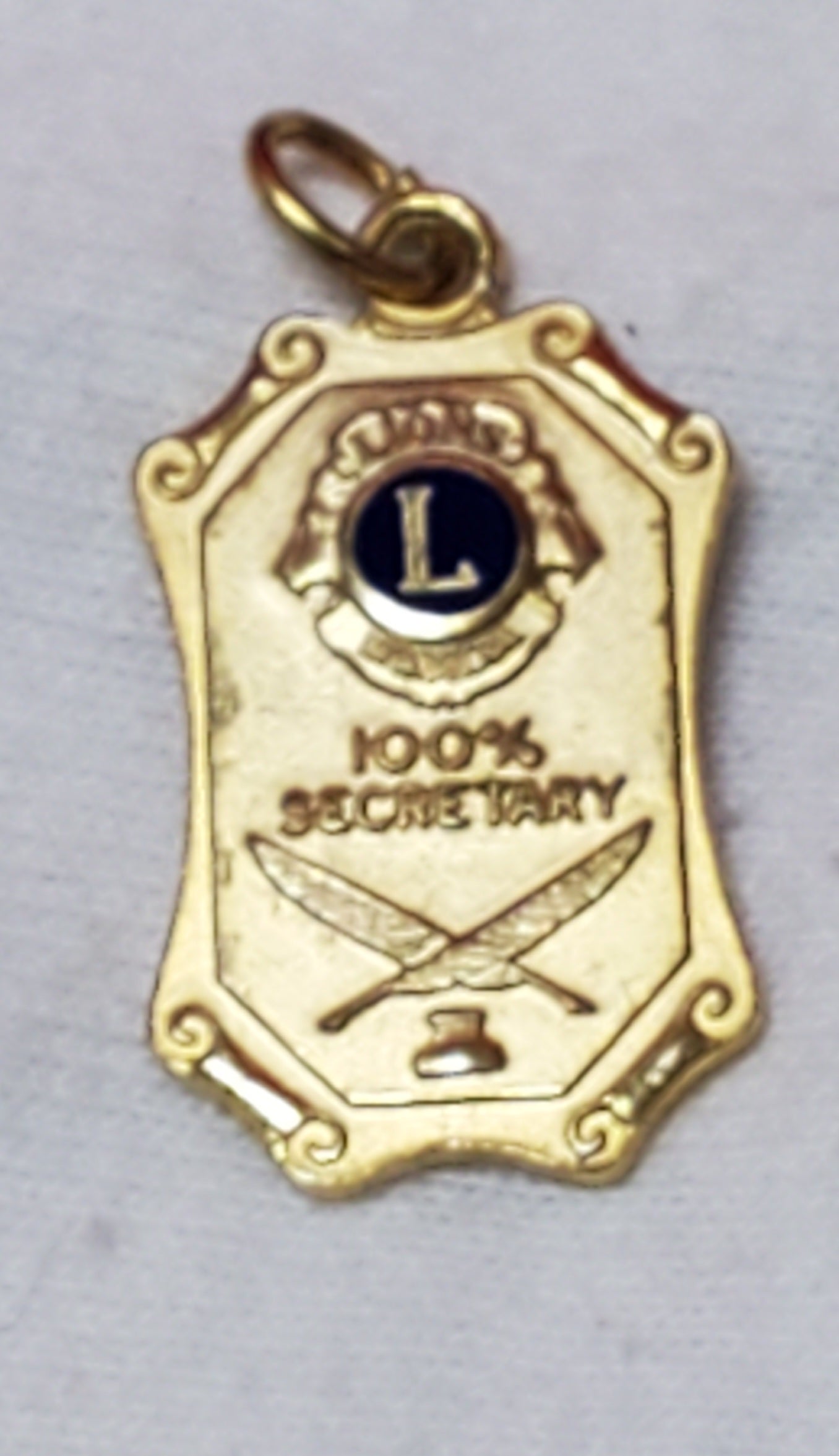 VINTAGE Lions Club International 100% SECRETARY AWARD Dangler Lapel Pin (06o15)