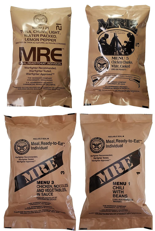 4pk of Individual US Army MRE Meals - Inspection Date 2023