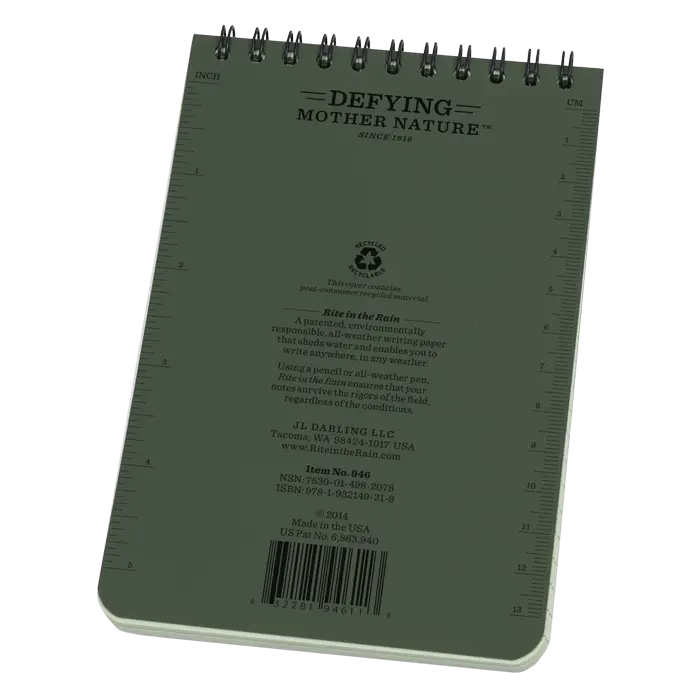 4x6 OD Olive Drab Top Spiral Pocket Rite in the Rain Notebook 4" x 6" (946)