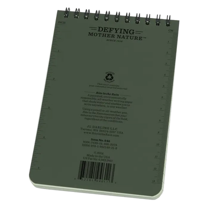 4x6 OD Olive Drab Top Spiral Pocket Rite in the Rain Notebook 4" x 6" (946)